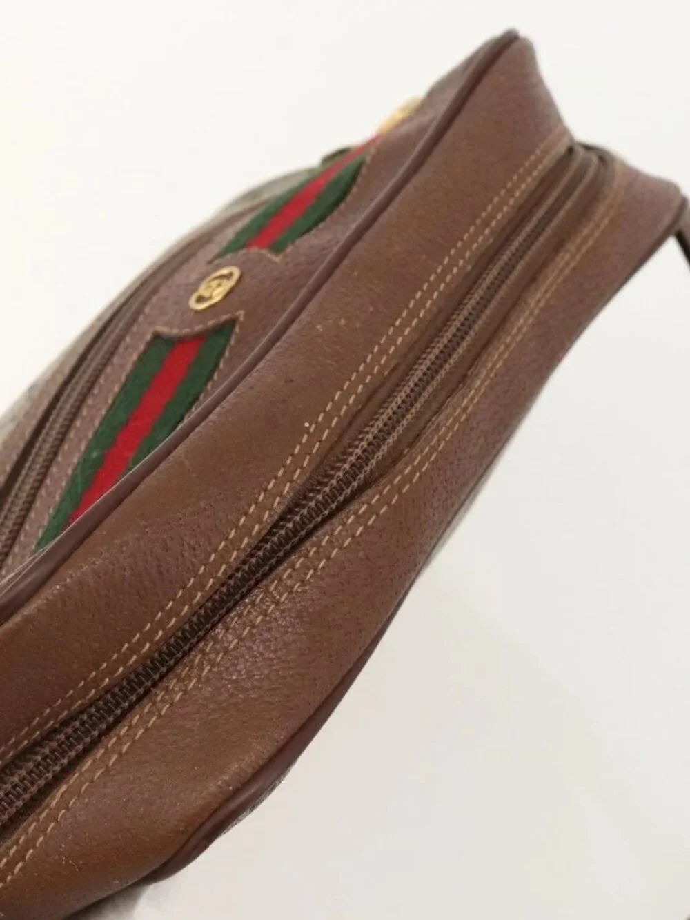 GUCCI GG Supreme Web Sherry Line Bag PVC Beige Gold 001 56 6655 Auth YKZ1519